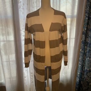 Grey and White striped long open cardigan sweater size XL